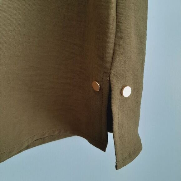 TOMMY HILFIGER | Puff Sleeve w/ Belt Flowy Light Knee Length Midi Dress Green 6 - Picture 7 of 14